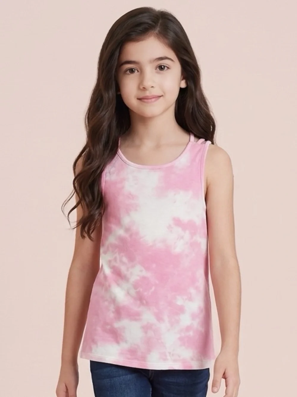 NWT Bixby Youth Girls Pink Tie Dye Tank Top Criss Cross Back - Size M/ 8-10